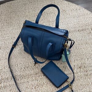 Fossil Blue Leather Satchel Bag